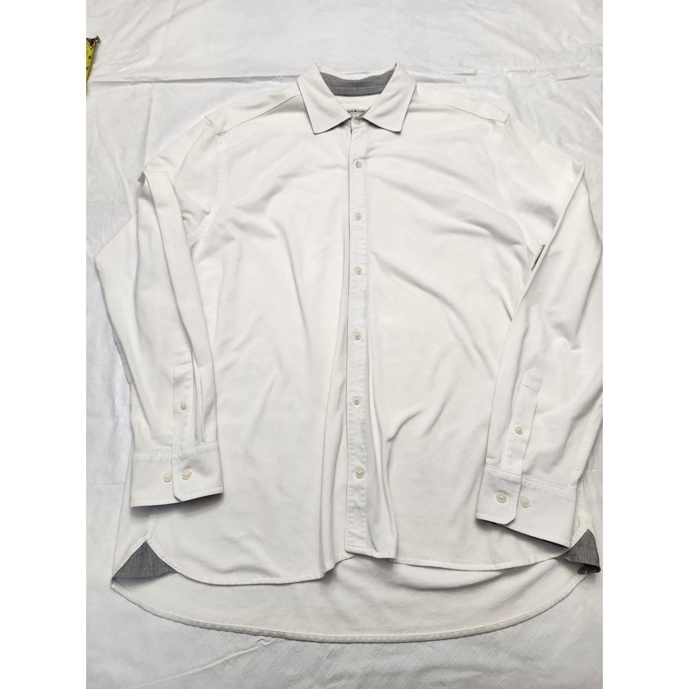 32 Bar Blues Shirt Mens XL White Stretch Twill Button Front Long Sleeve Casual